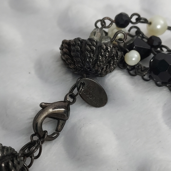 Lia Sophia Vixen Necklace Multi Strand Hematite Chain Amber Pearls - Picture 4 of 6